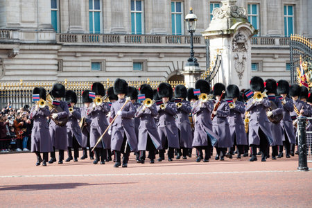 London, United Kingdom, March 8th 2020:- British Soldiers Marching Outside Buckingham Palace