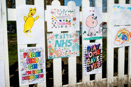 Camberley; United Kingdom, 9th April 2020:- Signs thanking the NHS during the Covid-19 outbreak
