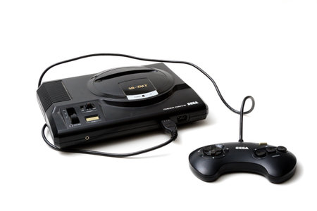 London, United Kingdom, 21st September 2020:- A retro Sega Mega Drive 16-bit gaming console and...
