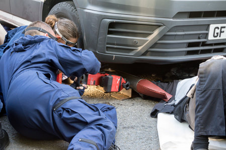 London, United Kingdom, 21st August 2021:- Specialist police officers work to remove an Extinction...