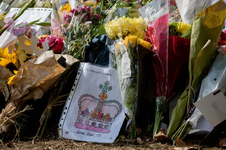 London, United Kingdom, 14th September 2022:- Tributes left by the public to Queen Elizabeth II in...