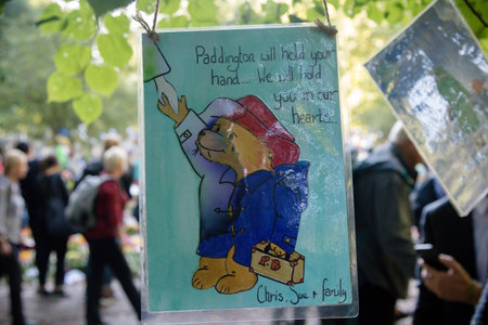 London, United Kingdom, 14th September 2022:- Tributes left by the public to Queen Elizabeth II in...