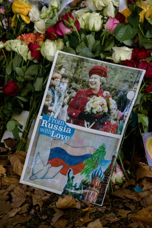 London, United Kingdom, 14th September 2022:- Tributes left by the public to Queen Elizabeth II in...