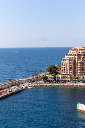 Monaco-Ville, Monaco, April 20th 2023:- A view of Port Fontvieille, taken from Monaco-Ville, the old city of Monaco.のeditorial素材