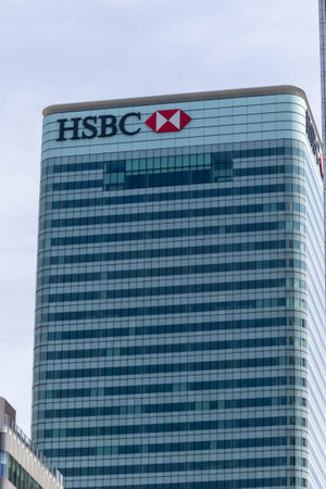 London, United Kingdom, May 28th 20203:- A view of the HSBC building in Canary Wharfのeditorial素材