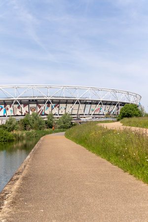 London, United Kingdom, May 28th 20203:- A view of the London Stadium, former London 2012 Olympic Stadium, now home to West Ham United Football Clubのeditorial素材