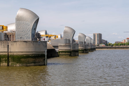 London, United Kingdom, May 28th 20203:- A view of the Thames Flood Barrier built to prevent flooding in central Londonのeditorial素材