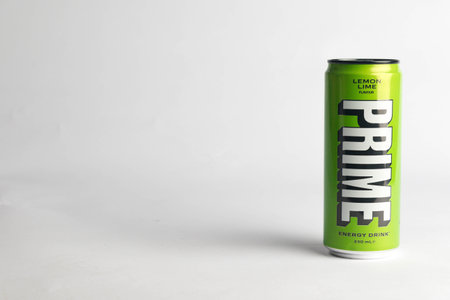 London, United Kingdom, 18th October 2023:- A Can of Lemon Lime Prime Energy drink, promoted by Youtubers Logan Paul and KSIのeditorial素材