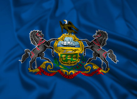 The Flag of the US State of The Commonwealth of Pennsylvania Rippledの写真素材