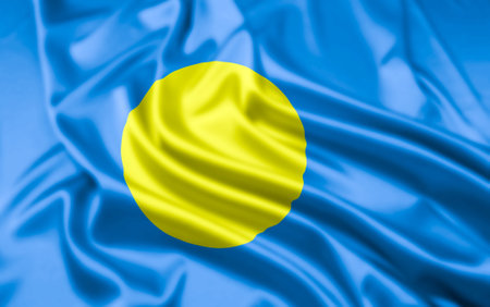 The Flag of The Repubic of Palau with a Ripple Effectの写真素材