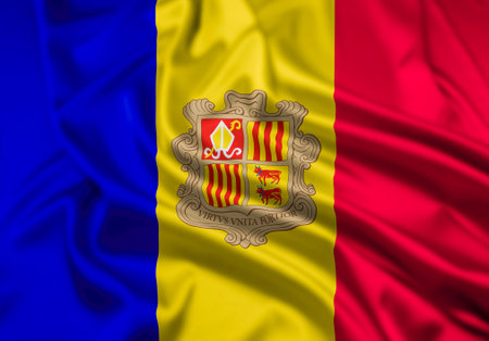 The Flag of The Principality of Andorra with a Ripple Effectの写真素材