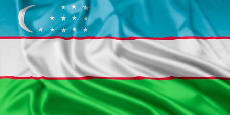 The Flag of The Republic of Uzbekistan, with a Ripple Effectの写真素材