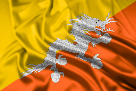 The Flag of The  Kingdom of Bhutan, with a Ripple Effectの写真素材
