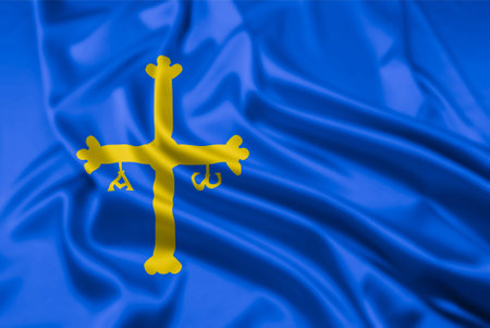 The Flag of Asturias, one of the autonomous communities of Spain, with a ripple effectの写真素材