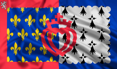 The flag of the French Region of Pays de la Loire, with a rippled effect.の写真素材