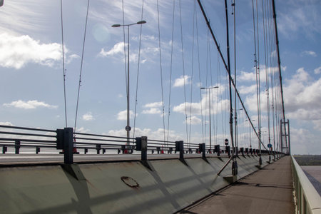 Hessle, United Kingdom, 14th April 2024:- A view of The Humber Bridge, across the Humber Estuary...