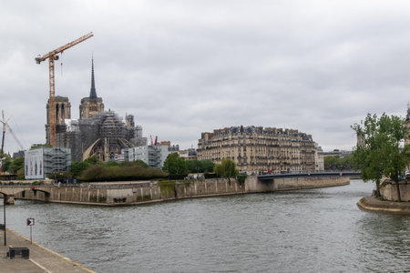 Paris, April 19th 2024:- A view of the restoration work on Notre Dame De Parisのeditorial素材