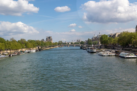 Paris, France, April 22nd 2024:- A view of of the River Seine in the centre of Parisのeditorial素材