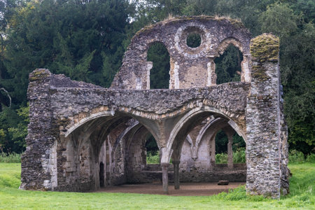 A vaulted ceiling at the Ruins of Waverley Abbey, located near Farnham, Surrey UK. This was the first Cistercian Abbey in Englandの写真素材