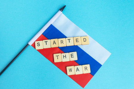 The National Flag of The Russian Federation, along with a sign readingの写真素材