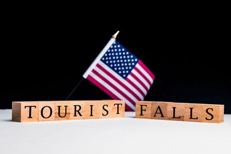 United States of America Concept, with selective focus on the US flag along with a sign reading...
