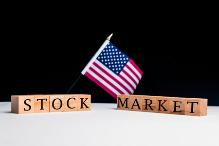 United States of America Concept, with selective focus on the US flag along with a sign reading...