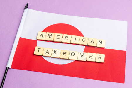 The Flag of Greenland Against A Purple Background With The Sign Readingの写真素材