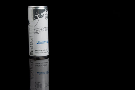 London, United Kingdom, February Twenty Third 2026:- A view of a can of Red Bull, Coconut Edition,...