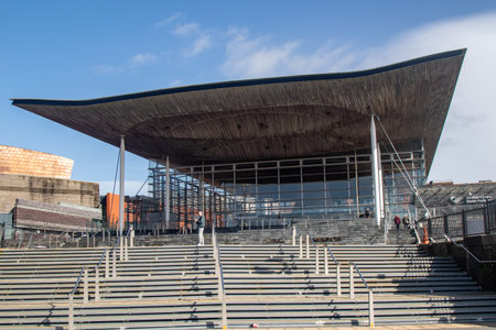 Cardiff, United Kingdom, 17th March 2026:- A View Of The Welsh Parliament Building, Senedd Cymru, the seat of the devolved Welsh Government, located at Cardiff Bay.のeditorial素材