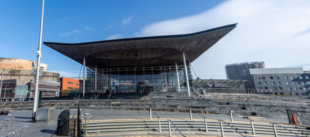 Cardiff, United Kingdom, 17th March 2026:- A View Of The Welsh Parliament Building, Senedd Cymru, the seat of the devolved Welsh Government, located at Cardiff Bay.のeditorial素材