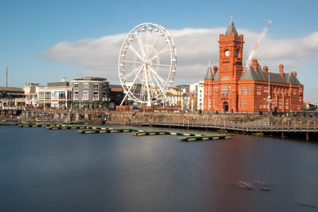 Cardiff, United Kingdom, 17th March 2026:- A Long Exposure View Of The Cardiff Bay Area of Cardiffのeditorial素材