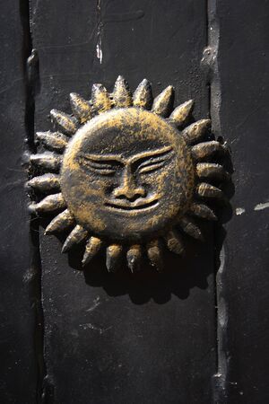 A symbol found on a door of a hindu temple.の写真素材