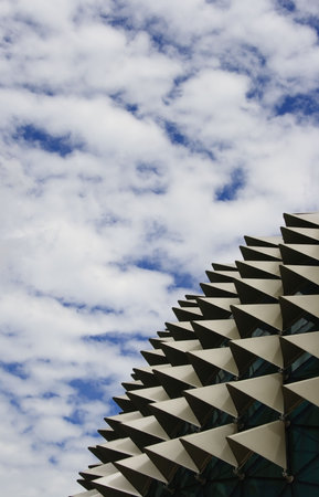 Roof of Esplanade, a landmark building in Singapore with cloudy sky.