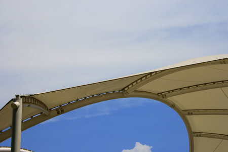 Pavilion roof form up a abstract shape.