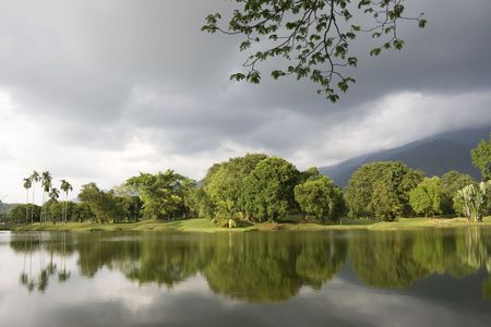 Lakeside view in a tropical country.の写真素材
