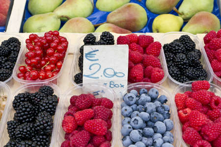 Berries and fruit at Farmers  marketの写真素材