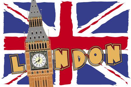 big ben over flag of england and text of londonのイラスト素材