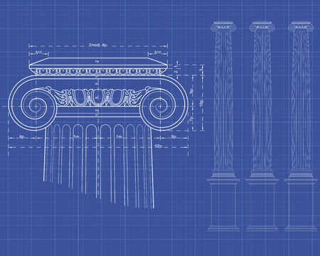 detail of ionic column with measures on technical backgroundのイラスト素材