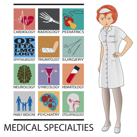nurse and medical specialties icons on white backgroundのイラスト素材