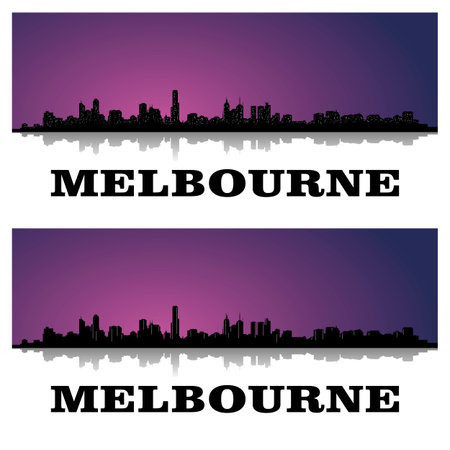 set of two silhouettes of melbourne \ 's skylineのイラスト素材