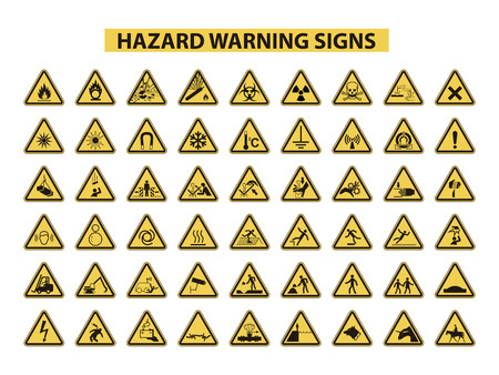 set of hazard warning signs on white backgroundのイラスト素材