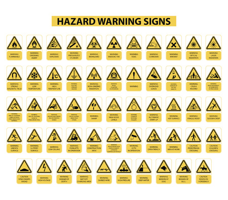 set of hazard warning signs on white background