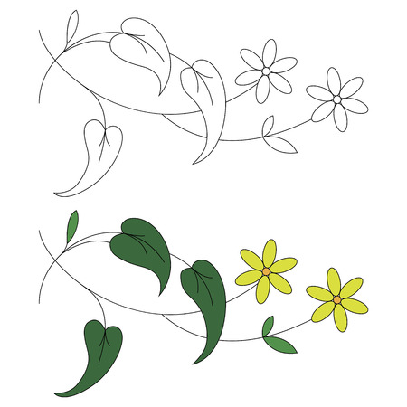 floral ornament in black and white and colorのイラスト素材