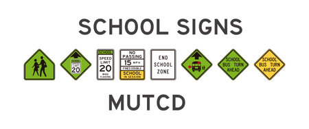Set of isolated school signs of usa