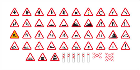 set of isolated spanish danger traffic signsのイラスト素材