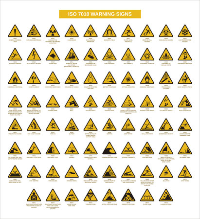 set of iso 7010 warning signs on white backgroundのイラスト素材