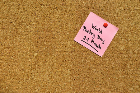 Reminder for the World Poetry Day on 21 March on a pin boardの写真素材