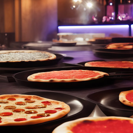 Pizza in a restaurant kitchen. Pizza in a restaurant kitchen.の素材