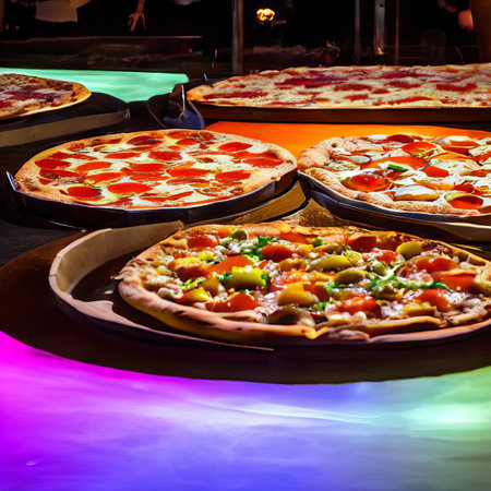 Pizza with mozzarella, tomato, pepper and olives.の素材