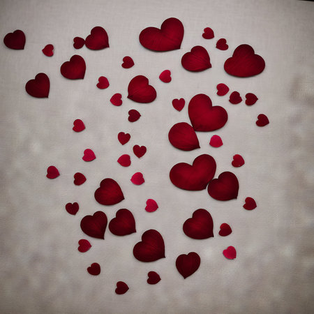 Valentine's day background with red hearts on a white backgroundの素材